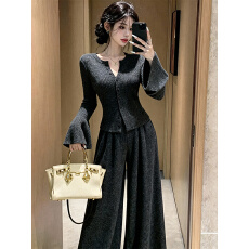 批发2025年轻熟简约风针织套<b class='q'>装</b>女秋季V领收腰显瘦<b class='q'>气质</b>两件套大码套<b class='q'>装</b>