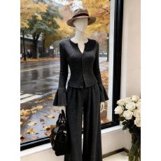 批发轻熟简约风针织套<b class='q'>装</b>女2025秋冬<b class='q'>新款</b>氛围感V领收腰显瘦气质两件套