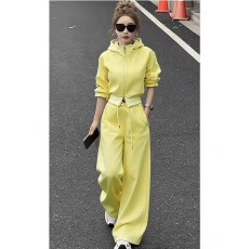 批发多巴胺黄色运动套装女2025新款连帽卫衣阔腿裤小个子休闲两件套