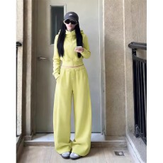 批发运动风连帽卫衣套装女2025秋冬新款黄色长袖两件套时尚休闲套装