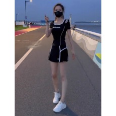 批发潮流短裙休闲运动风套装夏季新款低领纯欲风跑步服<b class='q'>短袖</b>两件套女装
