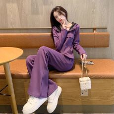批发早<b class='q'>秋</b>韩系穿搭套装数时尚减龄洋气网红炸街紫色卫衣卫裤两件套女装