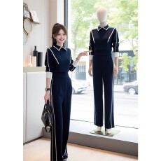 批发法式气质休闲<b class='q'>时尚</b>套装女2026秋季撞色收腰显瘦上衣阔腿裤两件套