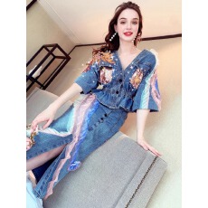 批发2026法式牛仔连衣裙套装半身裙时尚套装女<b class='q'>夏季</b>新款减龄休闲两件套