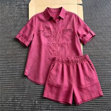 批发夏日多巴胺穿搭一整套玫红色上衣<b class='q'>短裤</b>套装女时尚洋气时髦运动休闲