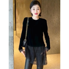 批发黑色蕾丝长袖t恤女装内搭打底衫2025新款今年流行爆款中长款上衣