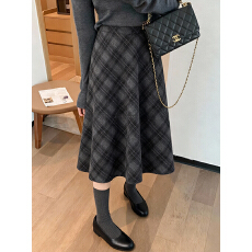批发学院风小个子格纹半身裙女冬季韩系时尚百搭高腰显瘦中长款a字裙