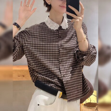 批发韩版减龄设计感遮肉显瘦<b class='q'>格子</b><b class='q'>衬衫女</b>装春秋新款百搭洋气打底衫衬衣
