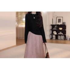 批发2026春<b class='q'>夏</b>新款显瘦显高拉链腰头压褶长裙气质高腰粉色褶皱半身裙女