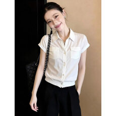 批发今年流行的新款白色衬衫女装2026年夏季通勤休闲翻领短袖衬衣上衣