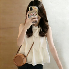 批发法式甜美风蝴蝶结挂脖无袖衬衫女2026夏季新款设计感巨漂亮小上衣