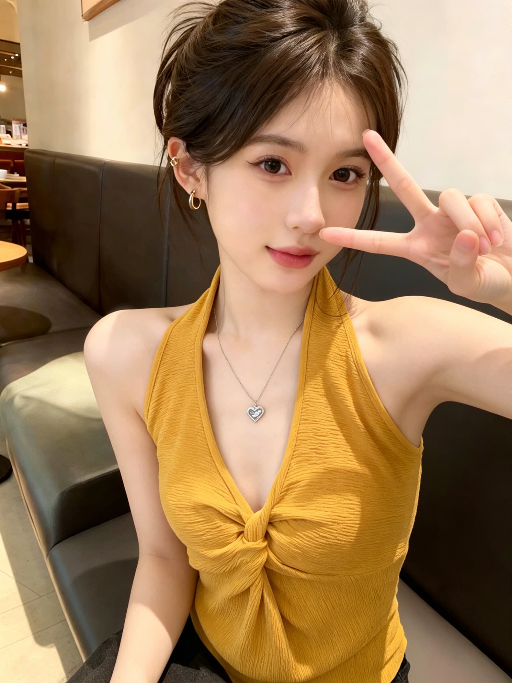 황색 행침 목 V넥 비틀림 수리 캐미솔 2026 새로운 여름 동남아시아 휴가 바람 아름다운 맨위