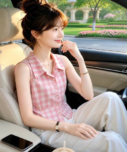 핑크색 체크무늬 폴로 칼라 민소매 몸매 가꾸기 조끼 슬립 여성 2026 여름 프랑스식 예술 계열 품격 새로운 맨위