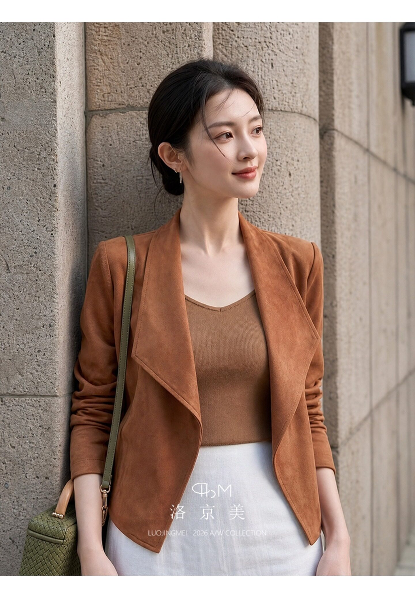 RY8721# 今年流行独特精致小个子版型好的棕色大翻领麂皮薄外套女款秋韩...