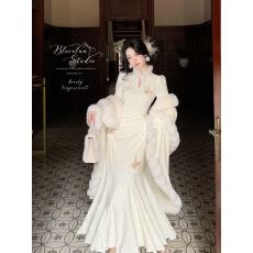 批发Blovelan白羽玲珑 高级感新中式<b class='q'>连衣裙</b>气质千金国风鱼尾<b class='q'>旗袍</b>