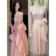 批发Blovelan胡桃夹子 少女感温柔拼接<b class='q'>网纱</b>仙女风显瘦长袖连衣<b class='q'>裙</b>