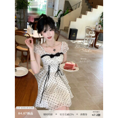 批发【4/07 20:00 限时95折】啵啵奶芙 法式公主风温柔少女<b class='q'>波点</b>蓬蓬裙