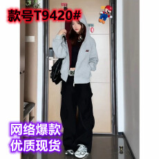 批发美式重磅撞色刺绣连帽开衫<b class='q'>卫衣</b>女秋季潮牌硬挺高级感<b class='q'>短款</b>情侣外套