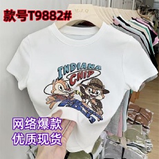批发甜辣妹卡通印花纯棉ins夏季短袖短款<b class='q'>t</b><b class='q'>恤</b>女潮新款高腰<b class='q'>紧身</b>显瘦上衣