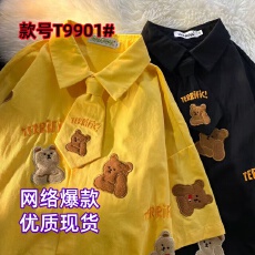 批发甜酷小<b class='q'>短袖</b><b class='q'>衬衫</b><b class='q'>男</b>女夏美式街头hiphop设计感情侣款半袖上衣