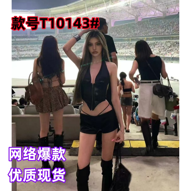 여름 새로운 고급 센스 유럽과 미국 차가운 매운맛 로얄 자매 스타일 섹시함 행침 목 맨위 초단 바지 투피스 슈트 여성