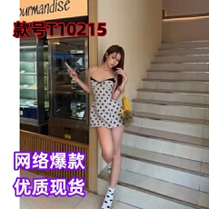批发<b class='q'>气质</b>名媛 蝴蝶结波点背部系带<b class='q'>连衣裙</b>吊带短裙灰 显瘦百搭拍照出片