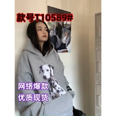 批发<b class='q'>明星</b><b class='q'>同款</b>斑点狗狗印花连帽卫衣女套头春秋外套宽松慵懒灰色帽衫