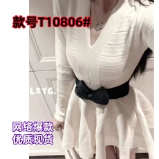 批发LXYG<b class='q'>春</b>法式名媛V领蝴蝶结针织连衣裙女收腰显瘦晚宴打底蓬蓬短裙