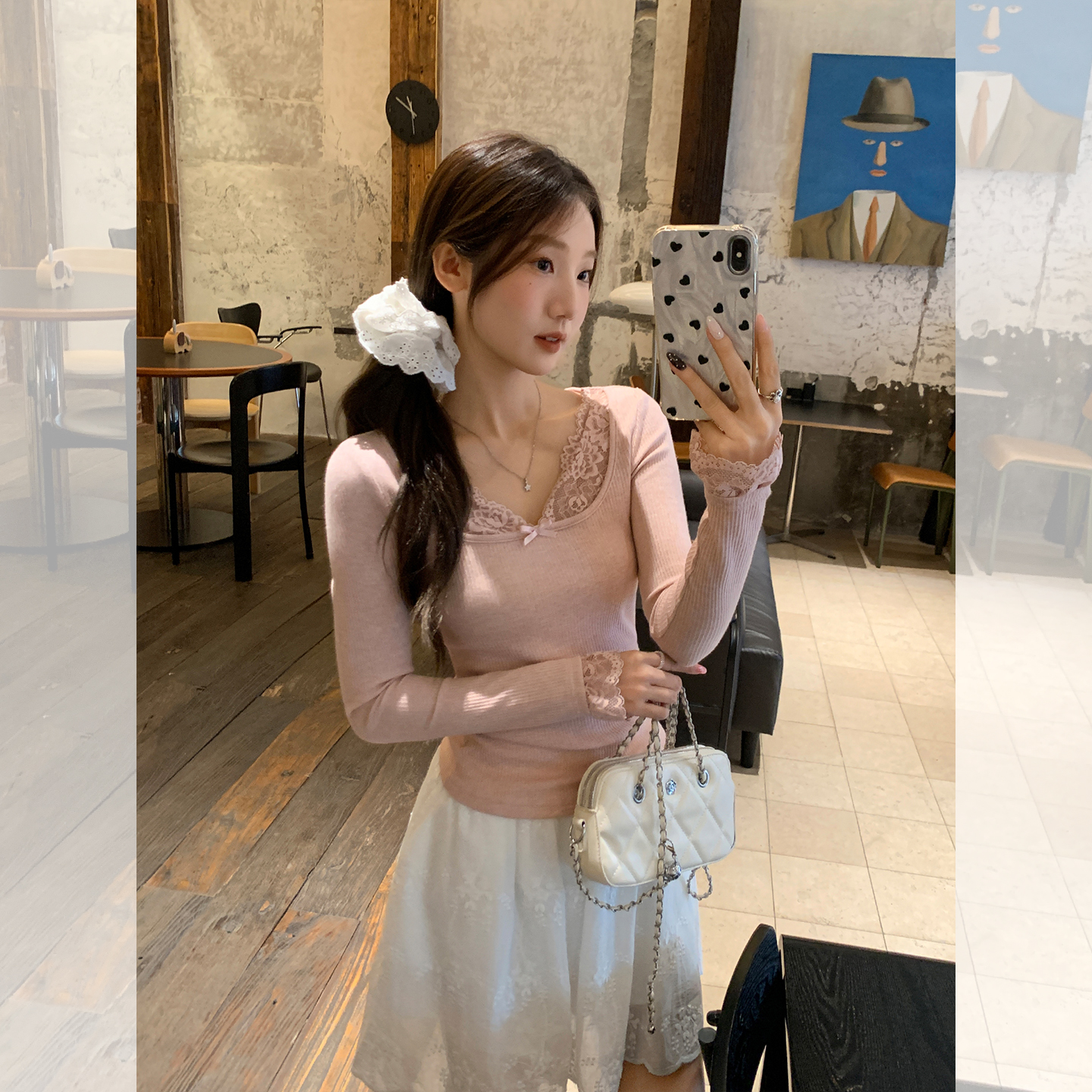 MY70115# 新款蕾丝花边T恤女拼接修身显瘦气质早秋chic上衣女裝貨源服裝批發