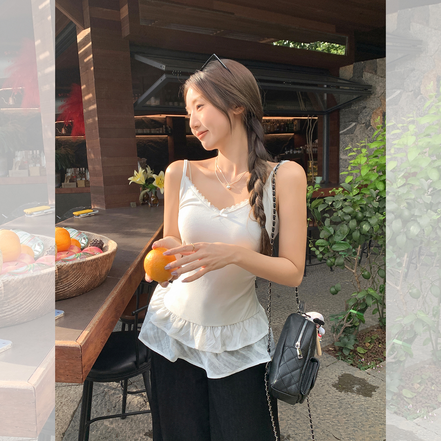 MY70325# 白色性感纯欲蕾丝拼接蝴蝶结修身背心吊带上衣女女裝貨源服裝...