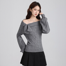 批发实拍实价灰色<b class='q'>可爱</b>兔耳长袖针织衫女秋冬收腰麻花毛衣独特秋冬上衣