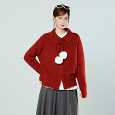 批发实拍实价韩系翻领毛球系带针织开衫毛衣<b class='q'>外套女</b>2025秋冬季宽松上衣