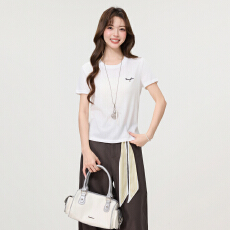 批发实拍实价韩系刺绣字母2026春新款百搭显瘦<b class='q'>上衣</b>圆领正肩短袖T恤女