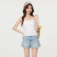 批发实拍实价韩系假两件撞色波点一体式胸垫内搭<b class='q'>吊带</b>背心女春季小上衣
