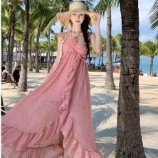 原版面料纯欲风蔷薇之夏2026度假风玫瑰吊带裙设计感海边裙子