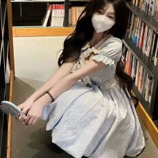 批发法式甜美减龄花苞蓬蓬<b class='q'>连衣裙</b>女夏季初恋奶甜清纯收腰蝴蝶结公主裙