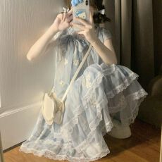 批发法式小飞袖碎花薄纱<b class='q'>连衣裙</b>子女夏季新款小个子甜美气质<b class='q'>公主</b>短裙子