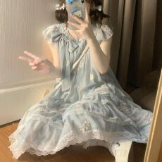 批发小个子蓝色<b class='q'>连衣裙</b>子女装夏季2026新款海边度假夏日绝美短裙高级感