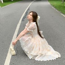 批发梦幻公主裙法式VIBRATE前短后长夏季不规则<b class='q'>连衣裙</b>显瘦方领<b class='q'>蓬蓬裙</b>