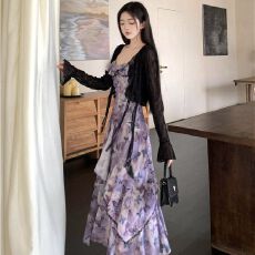 批发高级感黑色冰丝<b class='q'>雪纺</b>防晒开衫薄纱外套女夏季配吊带裙外搭蕾丝罩衫