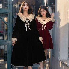 批发法式富家千金名媛风<b class='q'>裙</b>子秋冬2025女圣诞丝绒<b class='q'>娃娃</b>领蕾丝花边连衣<b class='q'>裙</b>