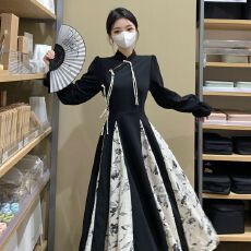 批发秋季新中式国风<b class='q'>女装</b>改良旗袍连衣裙2025高级感收腰显瘦小个子长裙