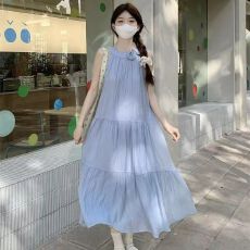 批发法式挂脖吊带连衣裙女夏小个子纱裙亮色南法海边度假<b class='q'>沙滩</b><b class='q'>长裙</b>2026