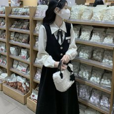 批发法式学院风黑色连衣裙女2026秋冬季教资面试艺考成人礼假两件裙子