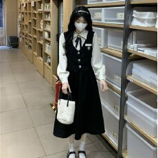 批发减龄长袖学院风连衣裙女装秋冬新款2026遮肚显瘦假两件小个子裙子