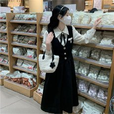 批发法式学院风黑色连衣裙女装2026新款假两件小个子显高气质长裙子潮