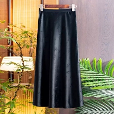 批发春夏新款气质百搭提花松紧腰半身裙A字裙 丝滑坠感中长裙