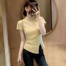 批发胖MM<b class='q'>大码</b><b class='q'>女装</b>短袖T恤2026新款新中式盘扣国风正肩独特显瘦上衣潮