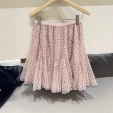 批发粉色韩版小众波点a字<b class='q'>半身裙</b>女夏季新款设计感微弹高腰小个子短裙