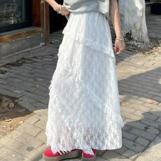 批发白色蕾丝蛋糕裙女<b class='q'>春</b>夏季2026新款高腰a字不规则半裙中长款半身裙